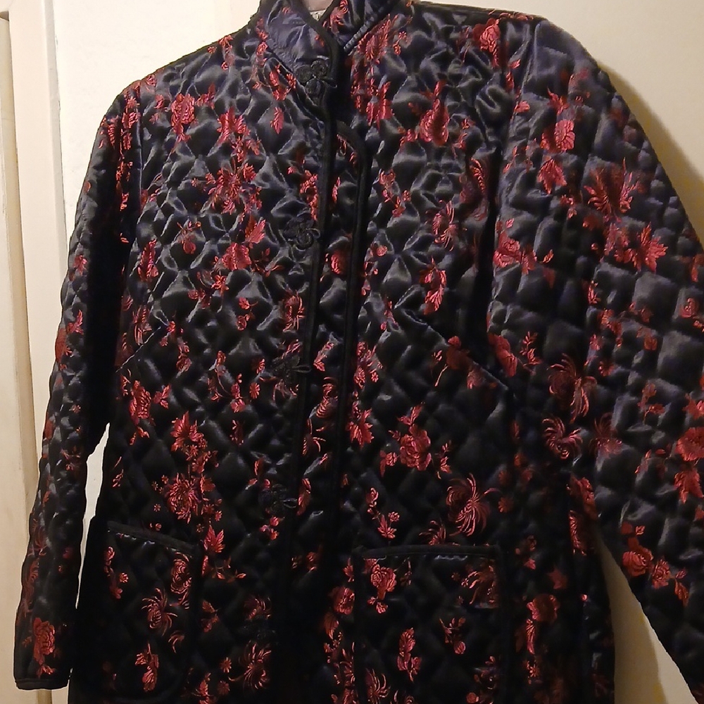 Elegant Black Jacket with Red Floral Embroidery